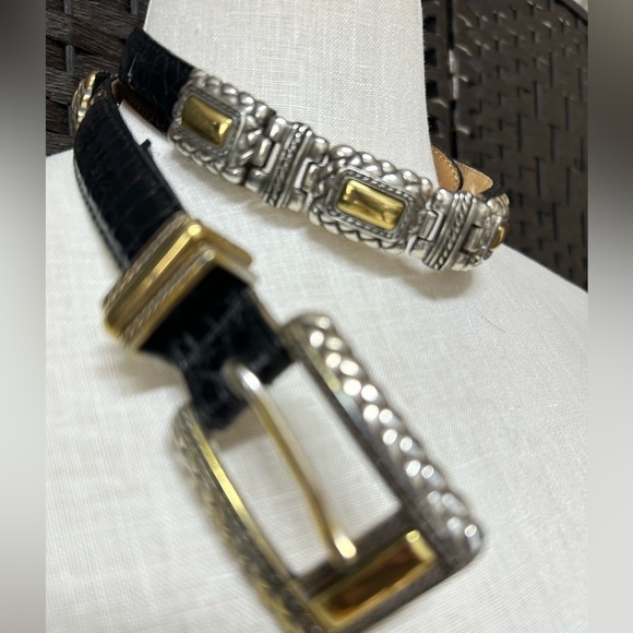 Brighton black leather faux croc gold and silver belt size small main image 8